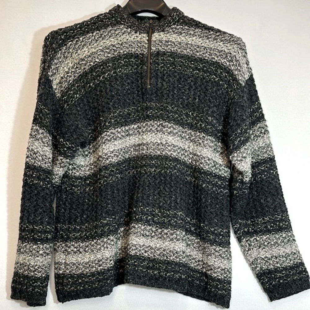 Claiborne Mens Wool Blend Sweater M Cable Knit Pullover Mock Neck 1/4 Zipper - Picture 8 of 9